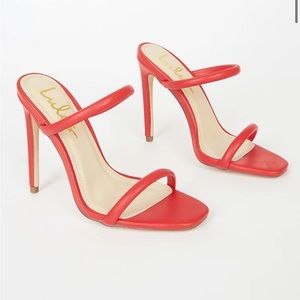 NWOT Theyaa Red Square-Toe High Heel Sandals